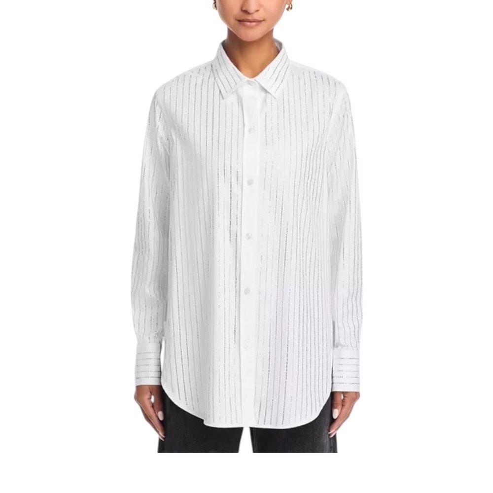 Generation Love Marc Crystal Poplin Shirt White Rhinestone Button Down Small NEW